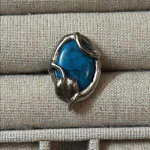 Handcrafted Silver and Blue Turquoise Costume Ring Adjustable